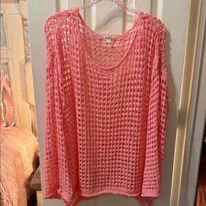 Lightweight Crochet Open-Knit Top - Pink